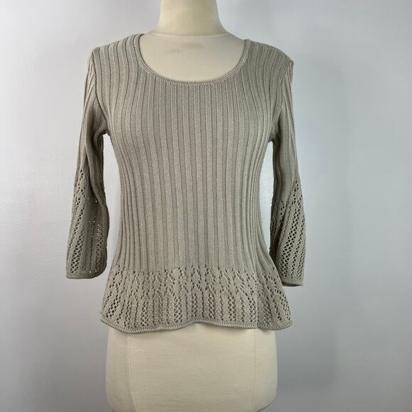 Absolutely Vintage Baby-Tee Top Open-Knit 3/4 Sleeves Boho Y2K Clean Girl Size L - Picture 4 of 12